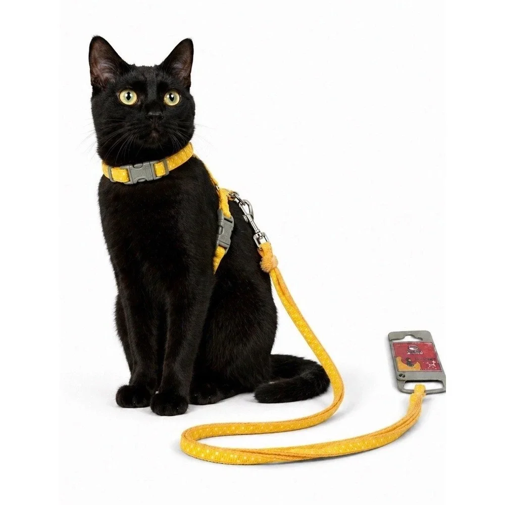 Hand In Hand Cat Harness Leash Set Small Yellow Polka Dot Adjustable NEW